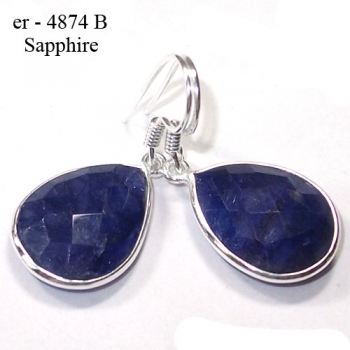Pure silver blue sapphire quartz bezel briolette drop earrings